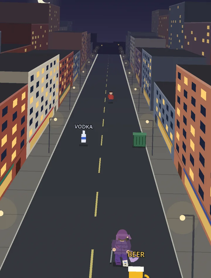 Hangover Dash — the hero staggers down a night street