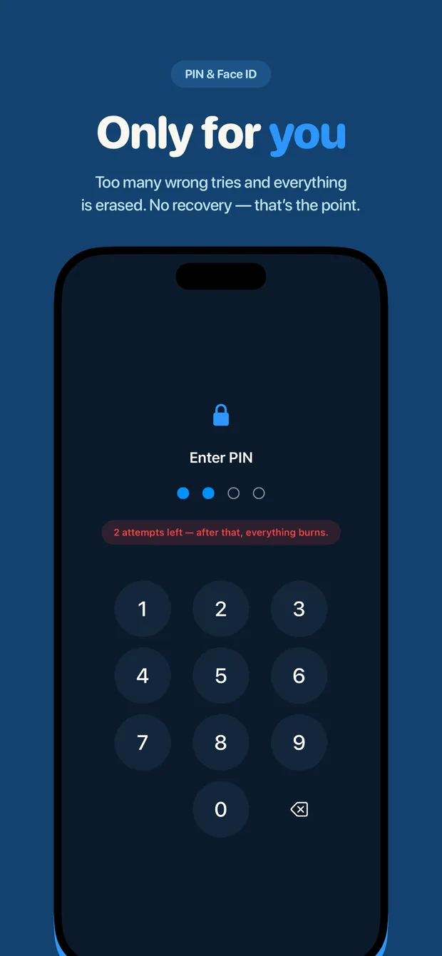 PIN and Face ID — too many wrong tries and everything is erased